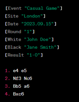 Portable Game Notation (PGN) example